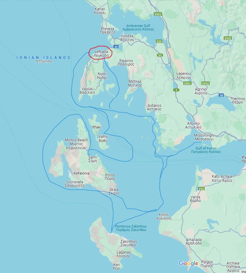 Segelrevier Ionische Inseln mit Route